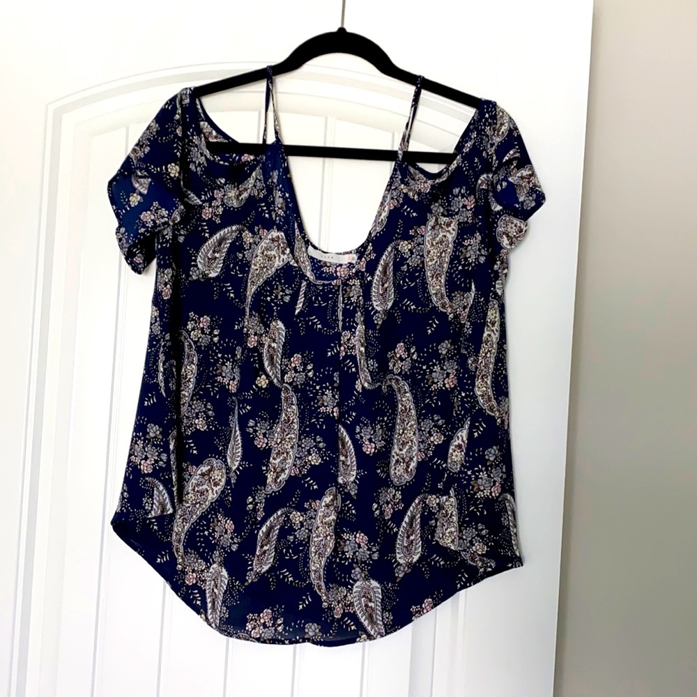 Navy/Paisley Pattern Open Shoulder Top